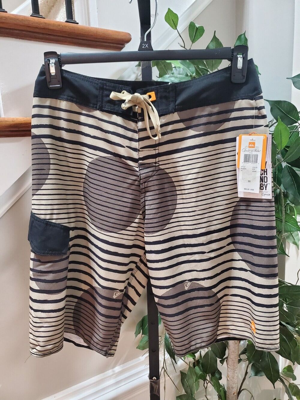 Quick Silver Men's Beige Polyester Logo Print Pull On Swimwear Shorts Size 30